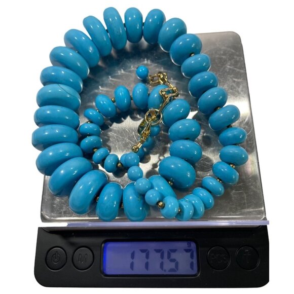 Vtg Lee Sands 18" necklace teal dyed magnesite disks detailed beads chain - Picture 10 of 13